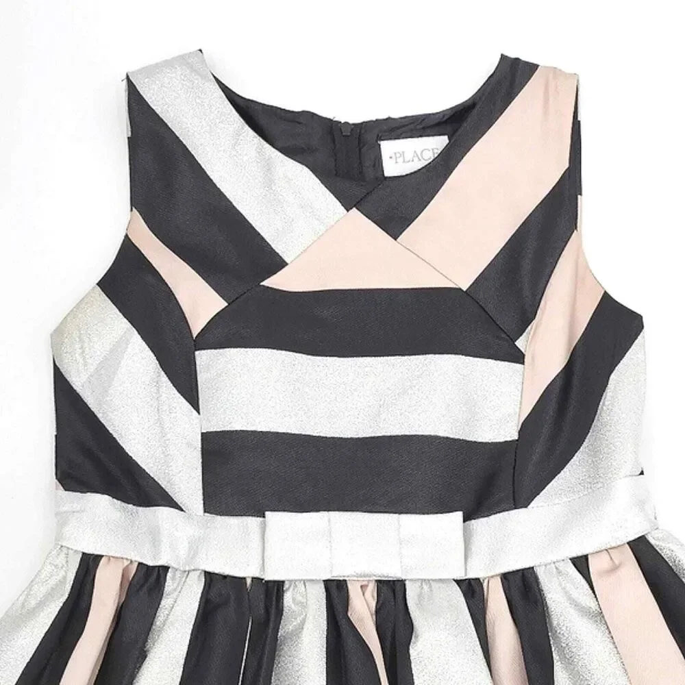 The Childrens Place Sleeveless Metallic Colorblock Jacquard Dress Black Girls 12